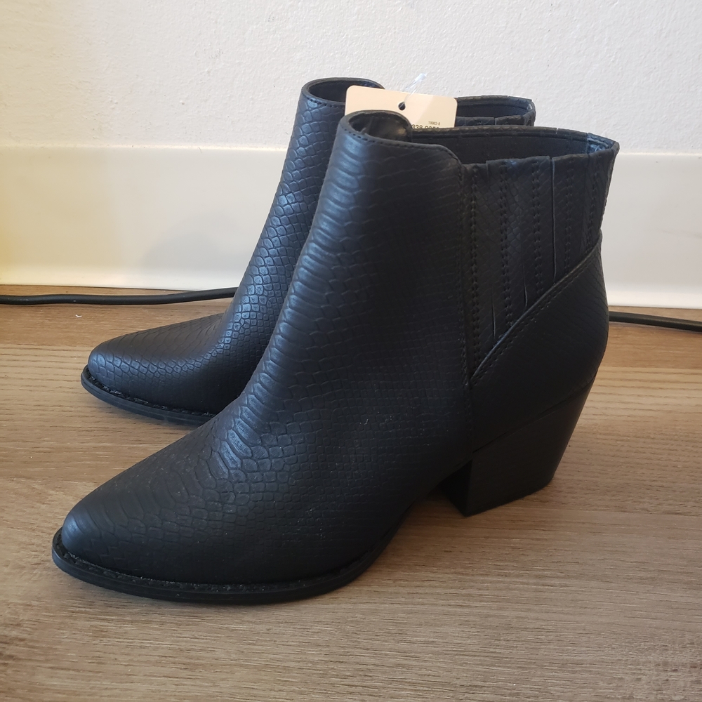 a.n.a Black Textured Ankle Boots